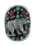 Sterling Silver Turquoise And Coral Southwest Bear Ring Size 7-1/4 RX84881